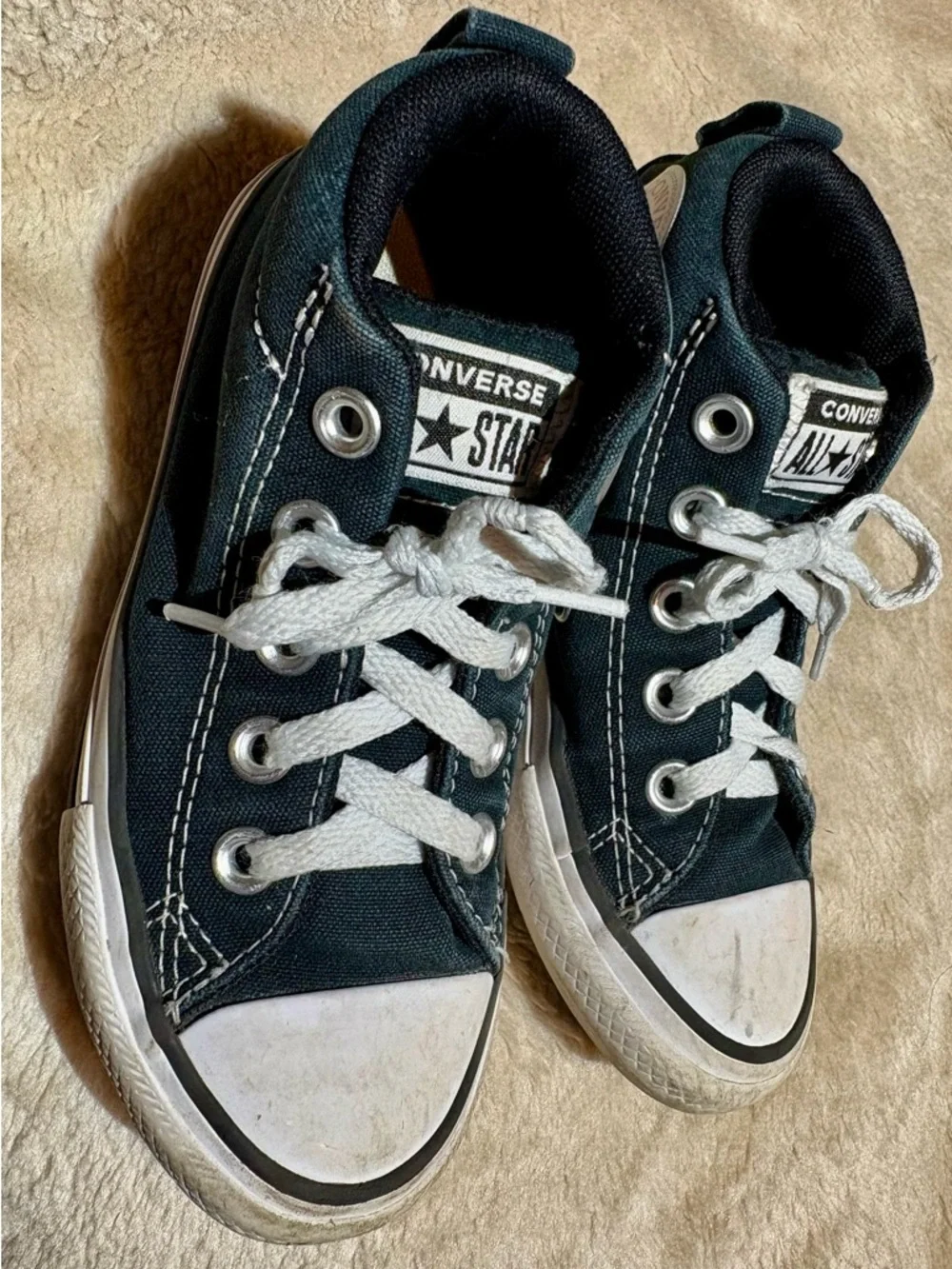 Converse Kids Black Low Top Sneakers with White Laces